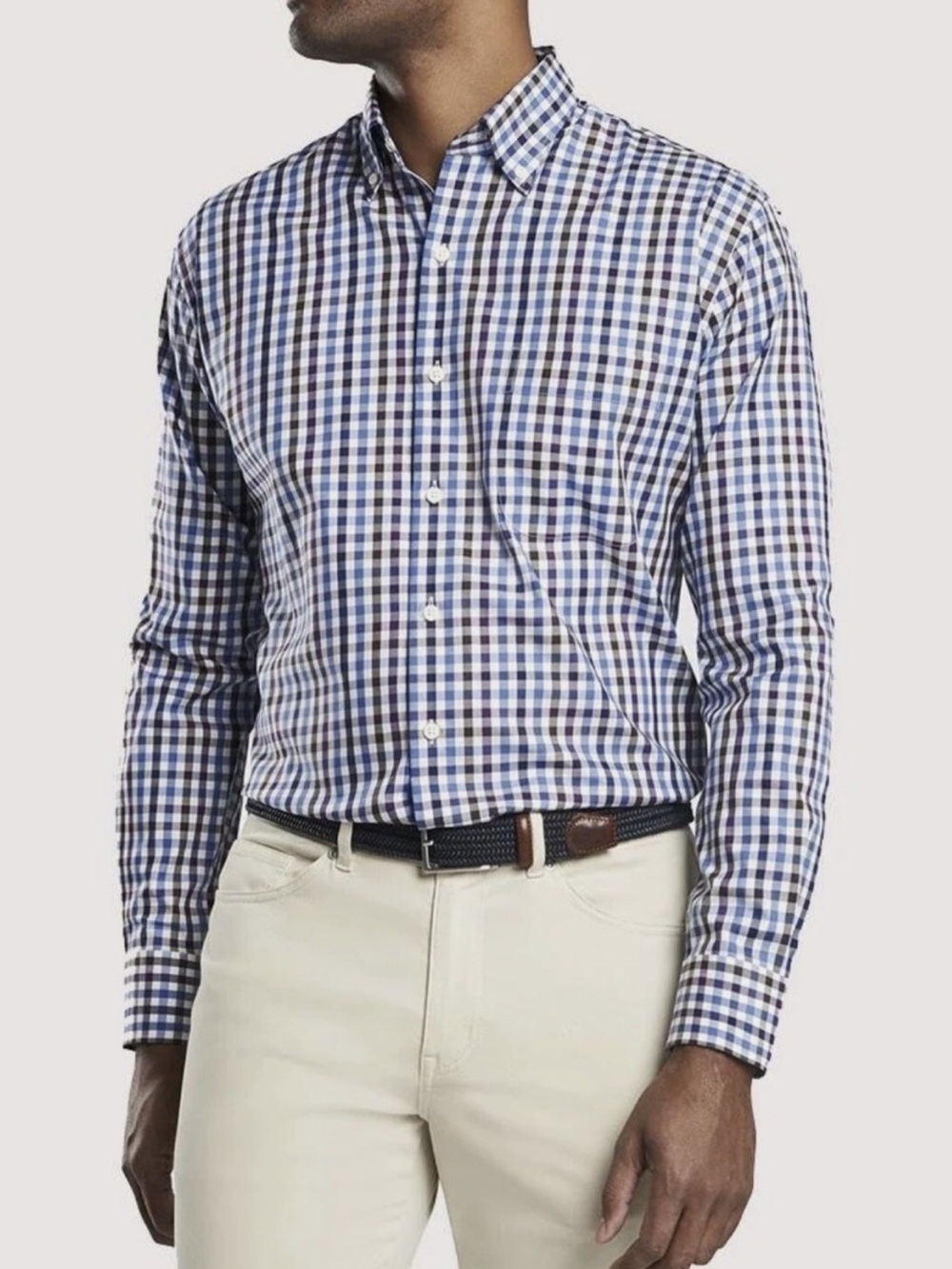 Peter Millar Blue, Black, Purple Gingham Button-Down Shirt, XL